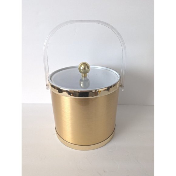 Vintage Other - Vintage Ice Bucket Gold Hollywood Regency Acrylic Handle Clear Lid